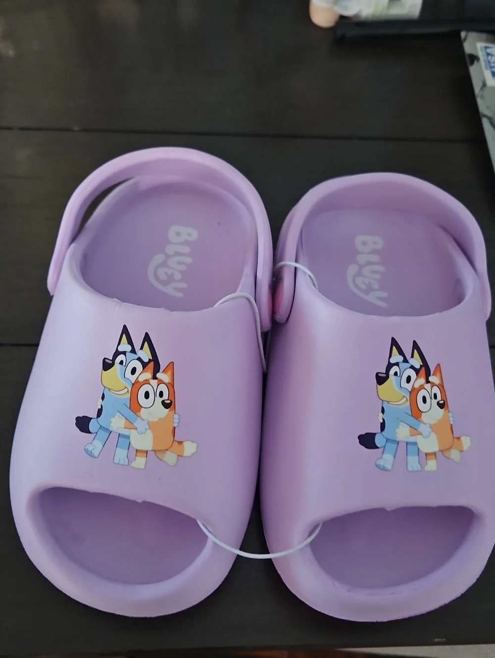 NWOT Bluey Purple Kids Slip-On Sandals with Characters Sz. 9/10